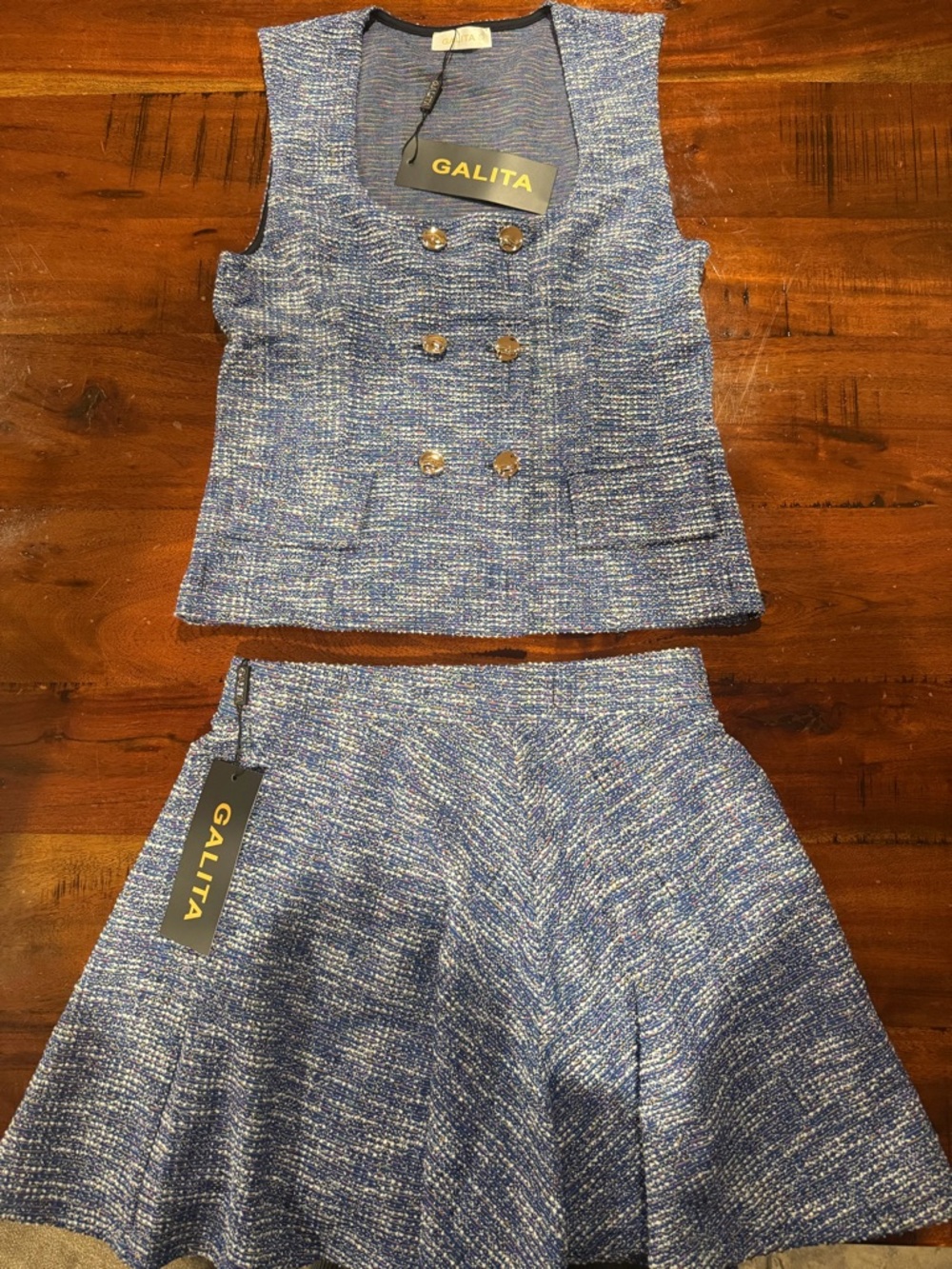 GALITA Multicolor Blue Tweed Top and Skirt